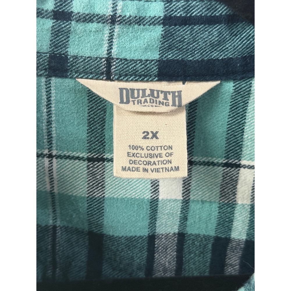 Duluth Trading Co Flannel Shirt Women 2X Teal Plaid Excellent Long Sleeve Cotton - Picture 3 of 9